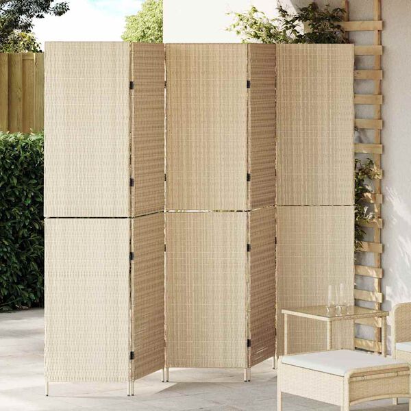 vidaXL Room Divider Folding Manual Beige 242 x 180 cm Poly Rattan