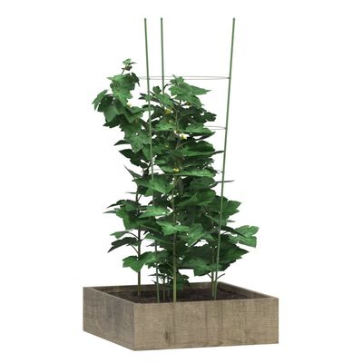 vidaXL Garden Plant Supports with 4 Rings 5 pcs Green 90 cm Steel