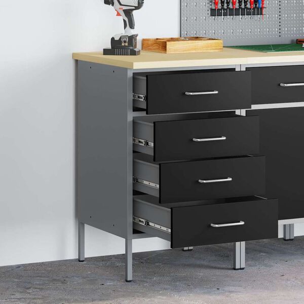 vidaXL Workbench Black and grey 50 x 55 x 85 cm Powder-coated steel