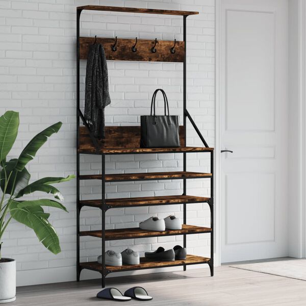 vidaXL Clothes Rack with Shoe Storage Smoked Oak 90x34x184 cm