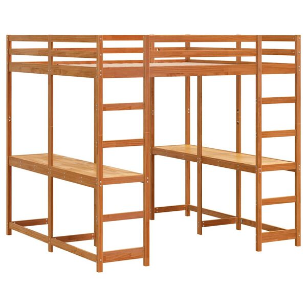 vidaXL Loft Bed with Desk and Ladder Wax Brown 200x200 cm Solid Wood Pine
