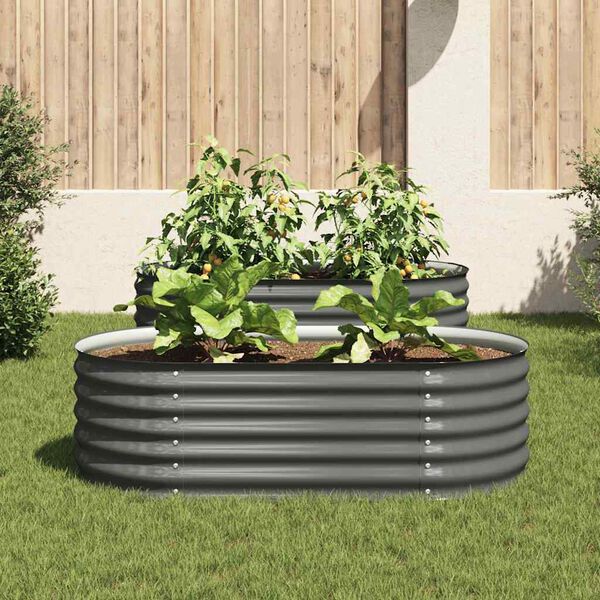 vidaXL Garden Raised Bed 160x80x44 cm Galvanised Steel Grey