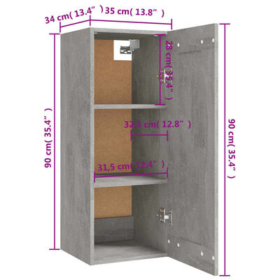 vidaXL Hanging Cabinet Concrete Grey 35x34x90 cm Engineered Wood