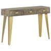 vidaXL Console Table Solid Mango Wood Grey with Brass 110x35x76 cm