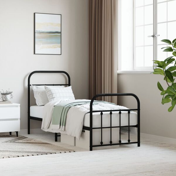 vidaXL Metal Bed Frame without Mattress with Footboard Black 75x190cm