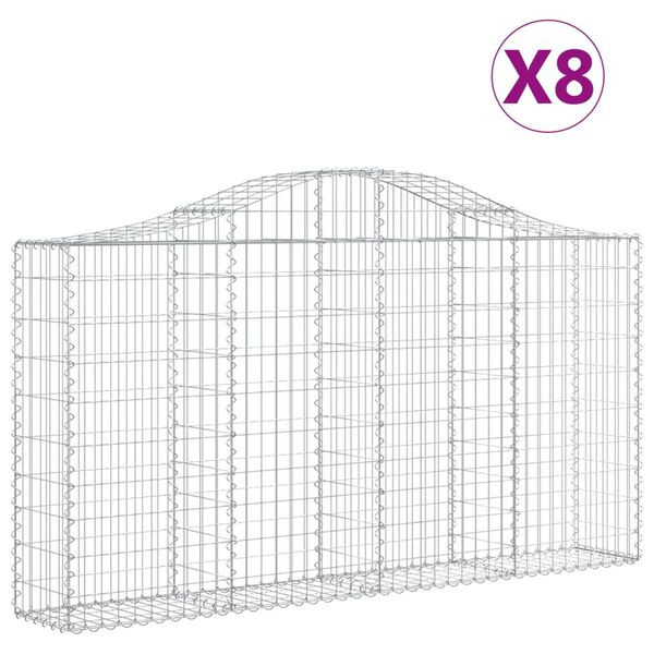 vidaXL Arched Gabion Baskets 8 pcs 200x30x100/120 cm Galvanised Iron