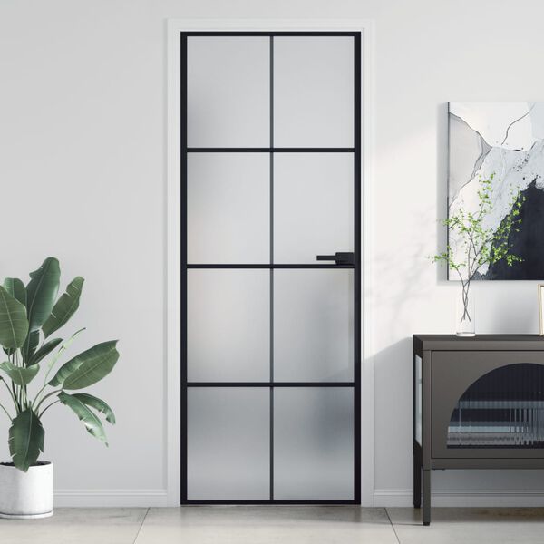 vidaXL Interior Door Slim Black 76x201.5 cm Tempered Glass and Aluminium