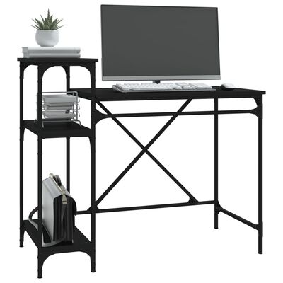 vidaXL Desk with Shelves Black 105x50x90 cm Engineered Wood&Iron