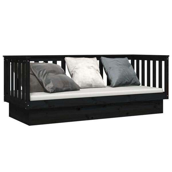 vidaXL Day Bed without Mattress Black 75x190 cm Small Single Solid Wood Pine