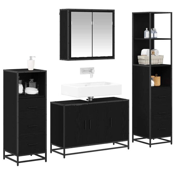 vidaXL Bathroom Furniture Set 4 pcs Black Oak Engineered Wood