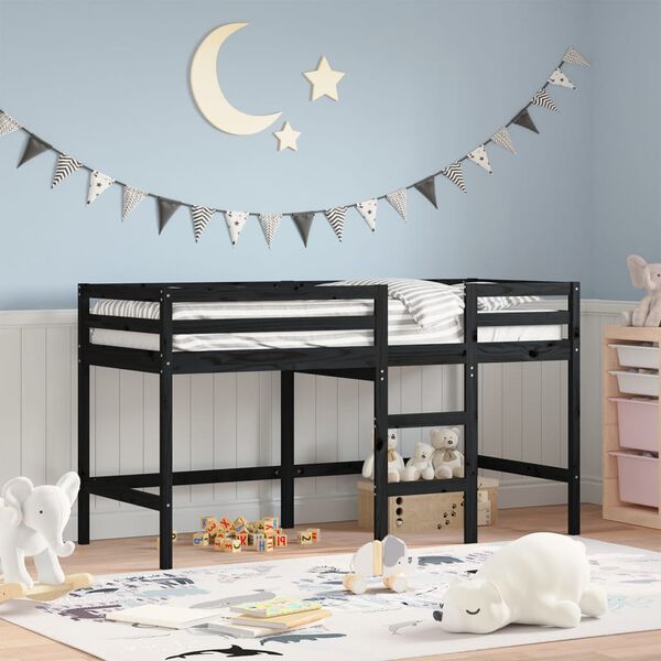 vidaXL Kids' Loft Bed without Mattress with Ladder Black 90x200 cm