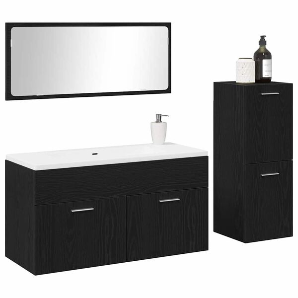 vidaXL Bathroom Furniture Set 3 pcs Black Oak Engineered Wood