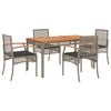 vidaXL 5 Piece Garden Dining Set with Cushions Grey Poly Rattan