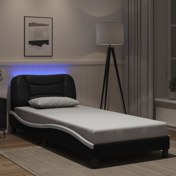 vidaXL Bed Frame with LED without Mattress "Hvar" Black and White 90x190 cm