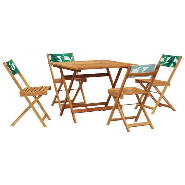 vidaXL 5 Piece Garden Dining Set Leaf Pattern Fabric and Solid Wood
