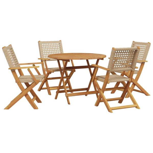 vidaXL 5 Piece Garden Dining Set Beige Poly Rattan and Solid Wood