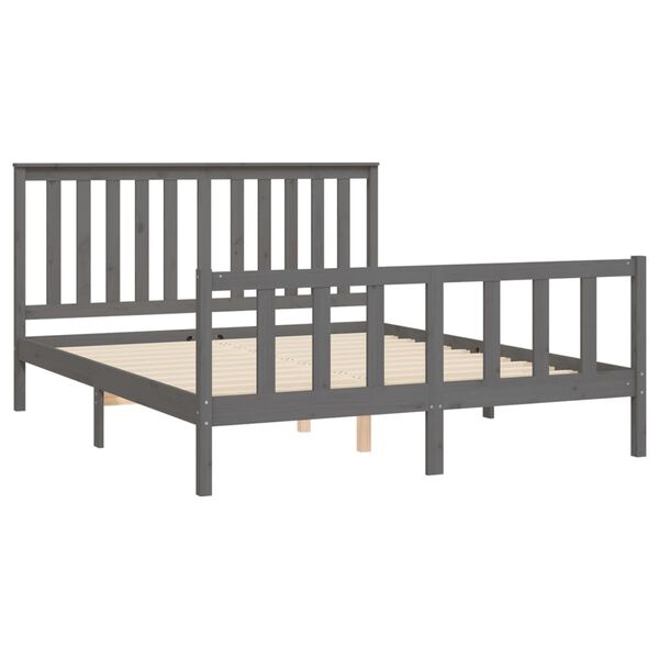 vidaXL Bed Frame without Mattress Grey Solid Wood Pine King Size