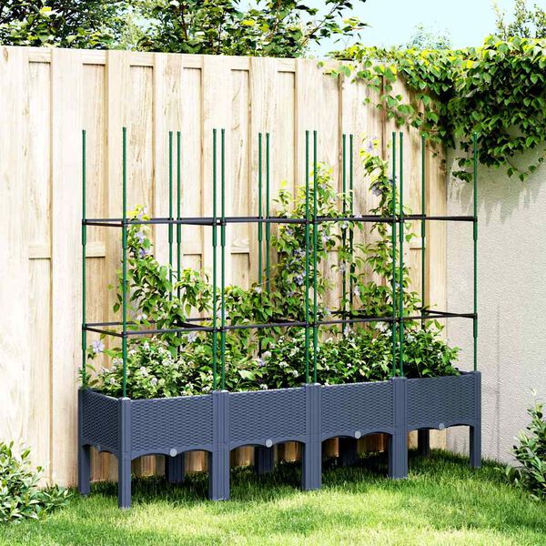 vidaXL Garden Planter with Trellis Blue Grey 160x40x142.5 cm PP