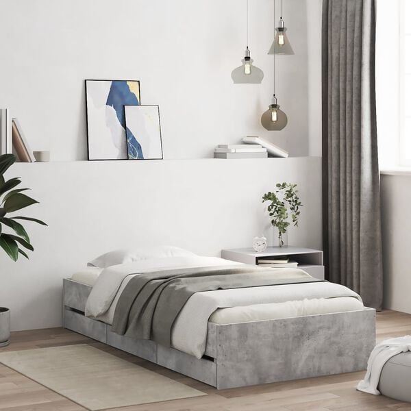 vidaXL Bed Frame with Drawers without Mattress Concrete Grey 90x200 cm