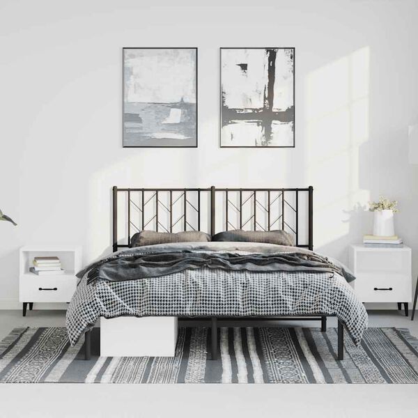 vidaXL Metal Bed Frame without Mattress with Headboard Black 150x200cm