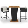 vidaXL 3 Piece Garden Bar Set with Cushions Poly Rattan Black