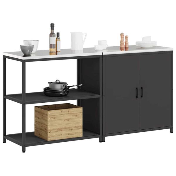 vidaXL Kitchen Storage Set with Shelf 2 pcs Black Cold-rolled Steel