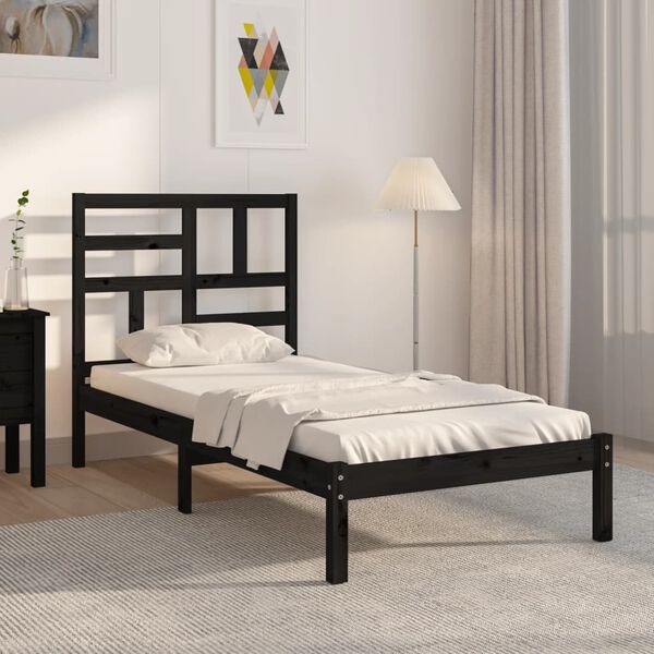 vidaXL Bed Frame without Mattress Black Solid Wood 75x190 cm Small Single