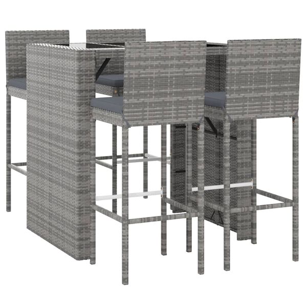 vidaXL 5 Piece Garden Bar Set with Cushions Grey Poly Rattan