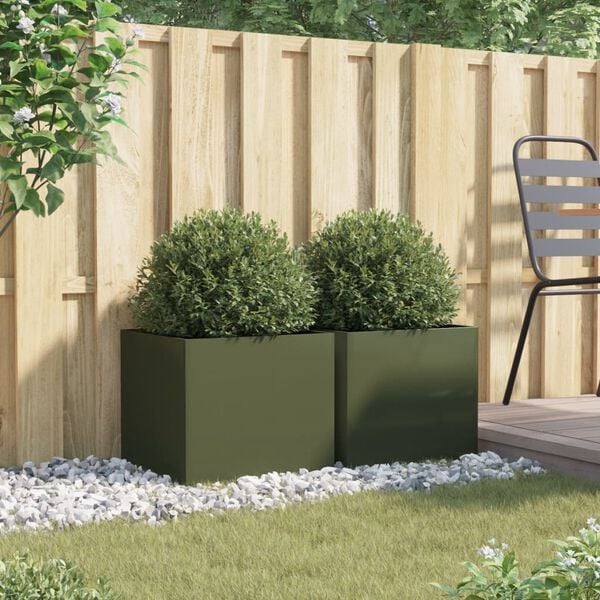 vidaXL Planters 2 pcs Olive Green 42x40x39 cm Steel
