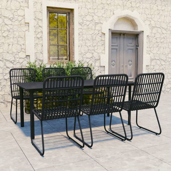 vidaXL 7 Piece Outdoor Dining Set Poly Rattan and Glass