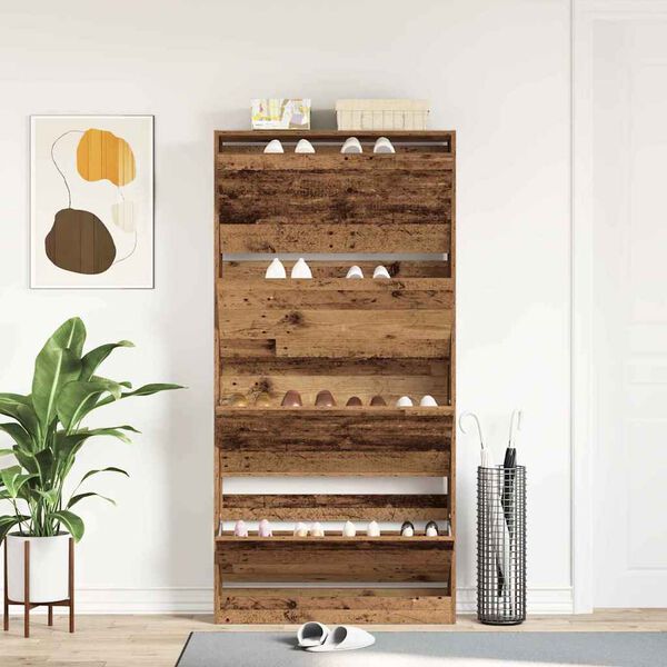 vidaXL Shoe Cabinet Old Wood 80 x 21 x 163.5 cm Engineered Wood