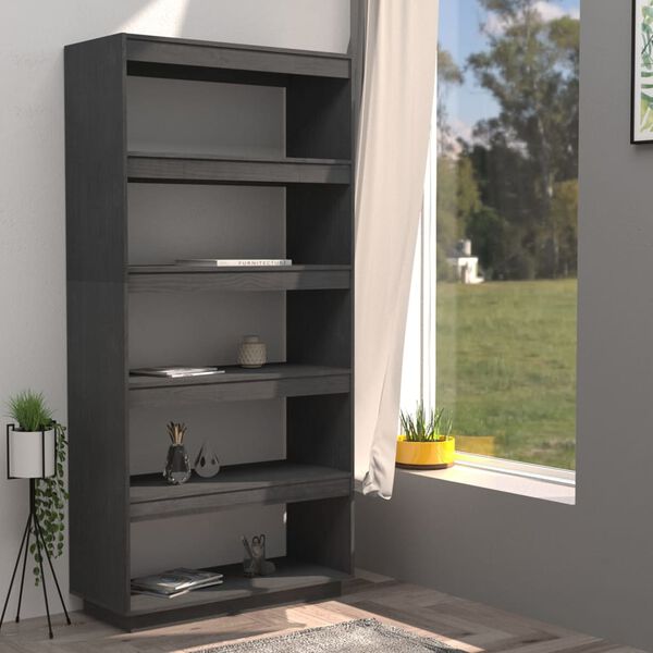 vidaXL Book Cabinet/Room Divider Grey 80x35x167 cm Solid Pinewood