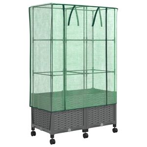 vidaXL Garden Planter with Greenhouse Cover&Wheels 2 pcs Light Grey PP