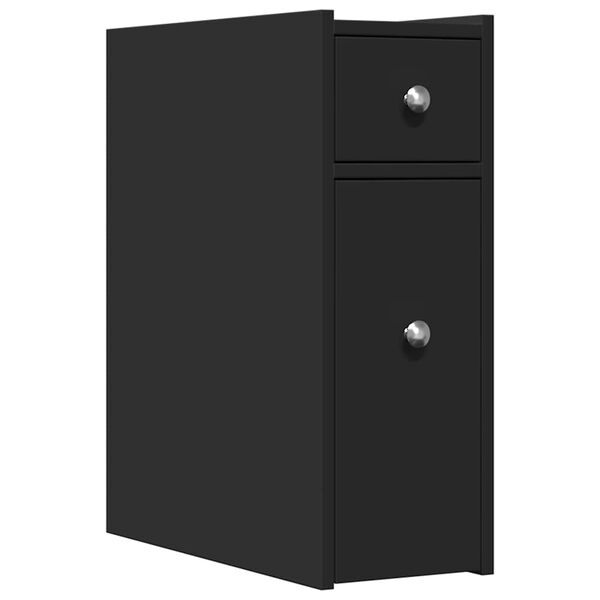 vidaXL Narrow Bathroom Cupboard with Wheels Black Engineered Wood