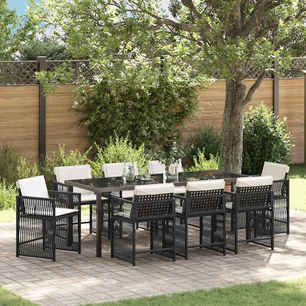 vidaXL Garden Dining Set 9 pcs Black Poly Rattan