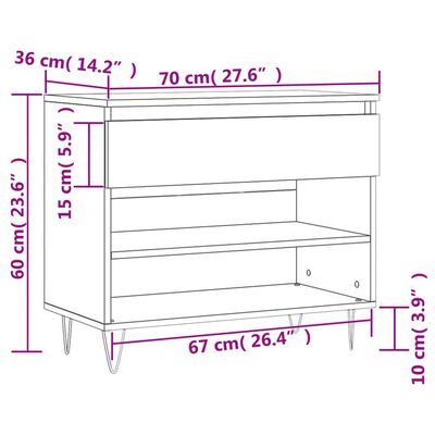 vidaXL Shoe Cabinet High Gloss White 70x36x60 cm Engineered Wood