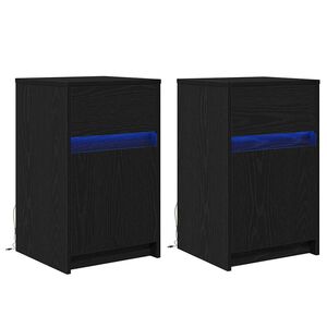 vidaXL LED Bedside Cabinet with Drawer 2 pcs Black oak 38 x 34 x 61 cm