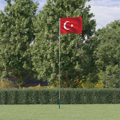 vidaXL Turkey Flag and Pole 5.55 m Aluminium