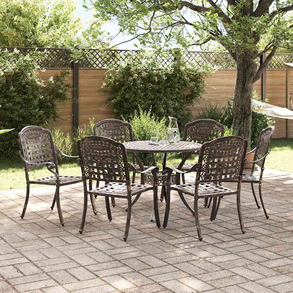 vidaXL Garden Dining Set 7 pcs Bronze 90 x 90 x 75 cm Cast Aluminium