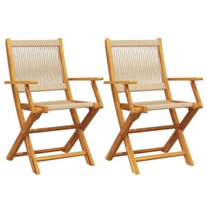 vidaXL Folding Chairs 2 pcs Beige Solid Wood Acacia and Polypropylene