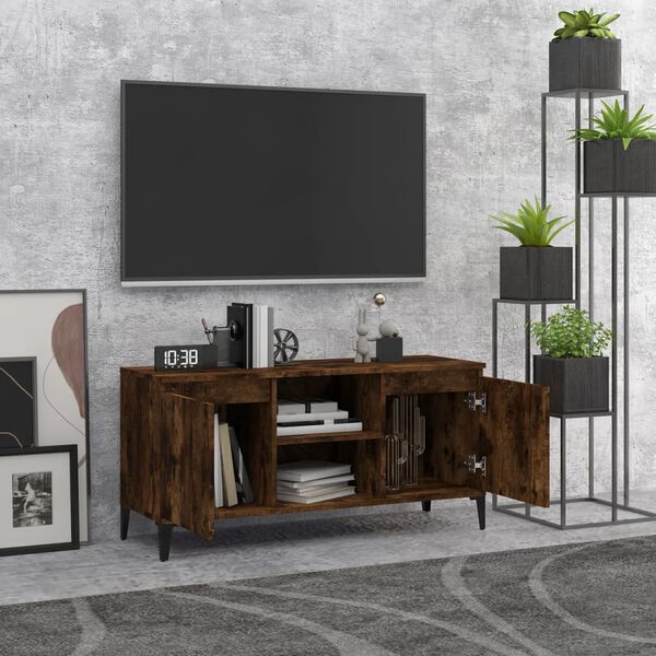 vidaXL TV Cabinet with Metal Legs Smoked Oak 103.5x35x50 cm