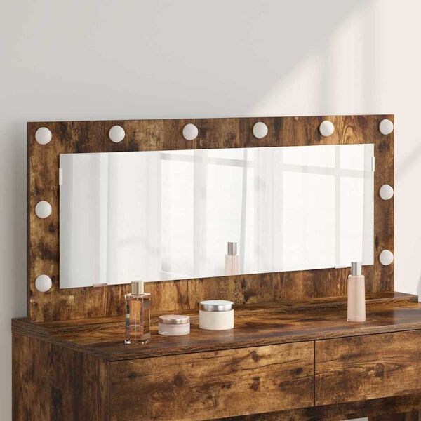 vidaXL Vanity Mirror with LED Strip Lights Smoked Oak 100 x 45 x 18 cm