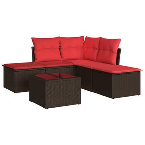 vidaXL 6 Piece Garden Sofa Set with Cushions Brown Poly Rattan