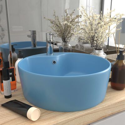 vidaXL Luxury Wash Basin with Overflow Matt Light Blue 36x13 cm Ceramic