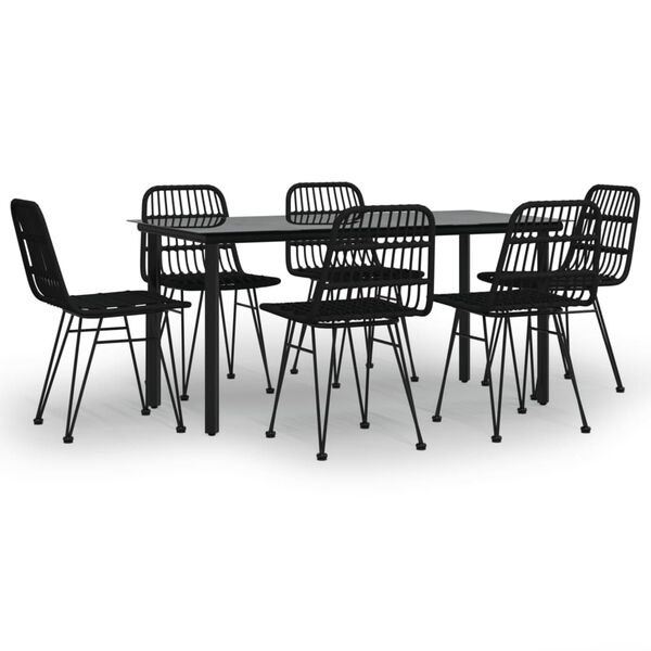vidaXL 7 Piece Garden Dining Set Black Poly Rattan