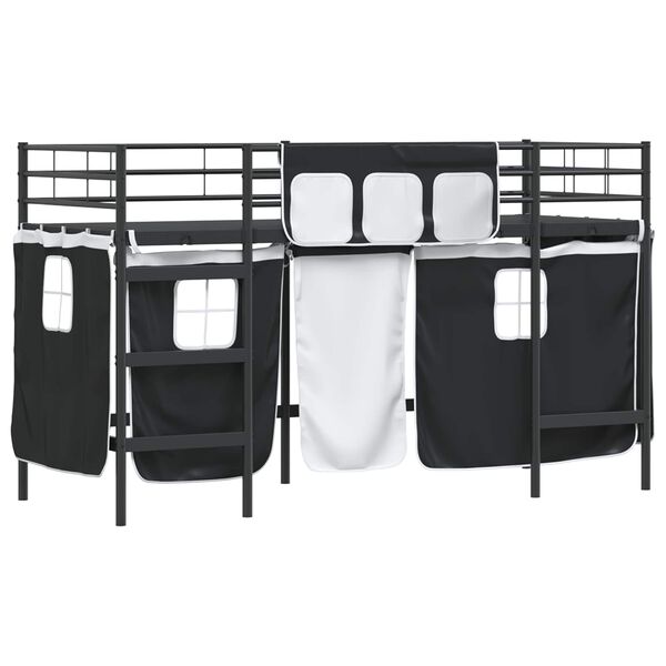 vidaXL Kids'Loft Bed Frame with Curtains Black 74.5 x 190 cm