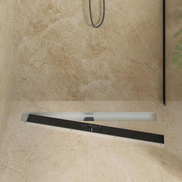 vidaXL Shower Drain Glass Cover with 360&deg; Siphon Black 90 cm