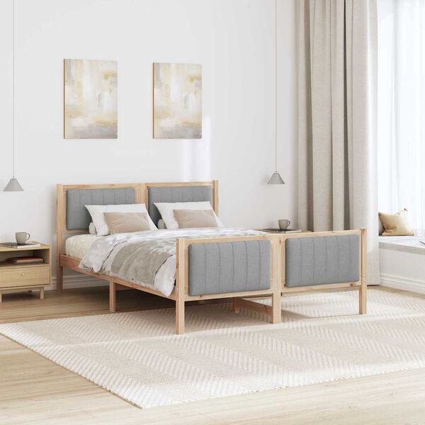 vidaXL Bed frame Brown and light grey 140 x 190 cm Solid pine wood