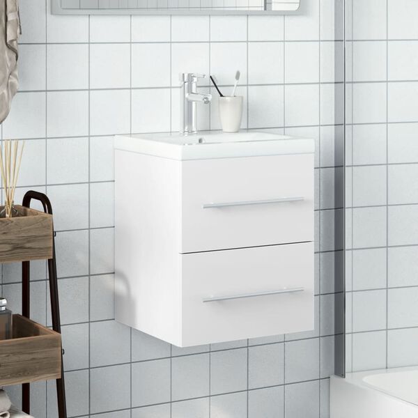 vidaXL Bathroom Sink Cabinet with Built-in Basin White