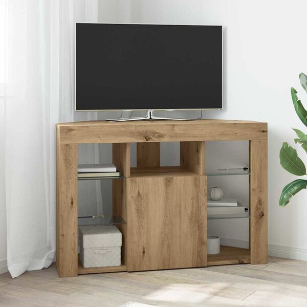 vidaXL Corner LED TV Cabinet Artisan Oak 100x40x68cm Engineered Wood
